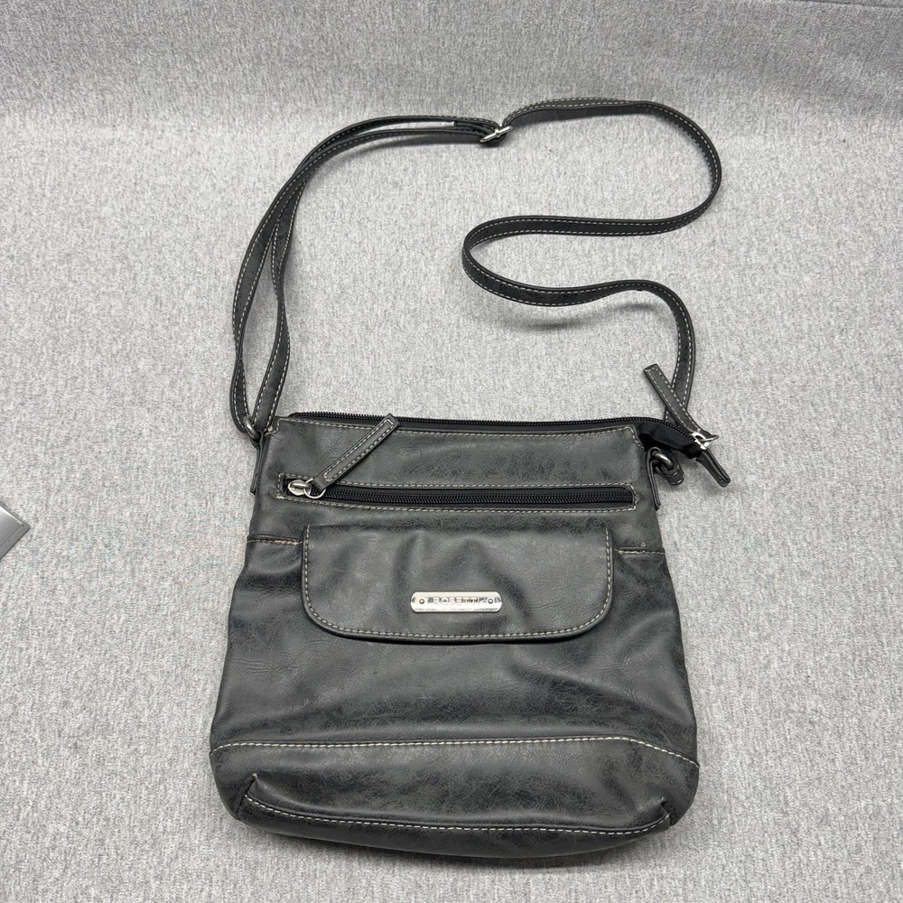 Rosetti Black Crossbody Bag Multi Pocket Faux Leather Purse Faded Style
